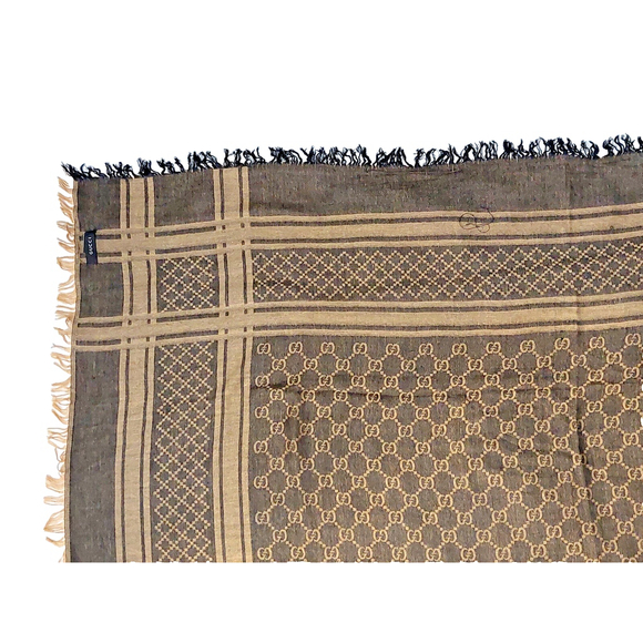 Gucci Brown & Beige GG Logo Print Wrap Shawl Scarf Pre-owned - Picture 14 of 16